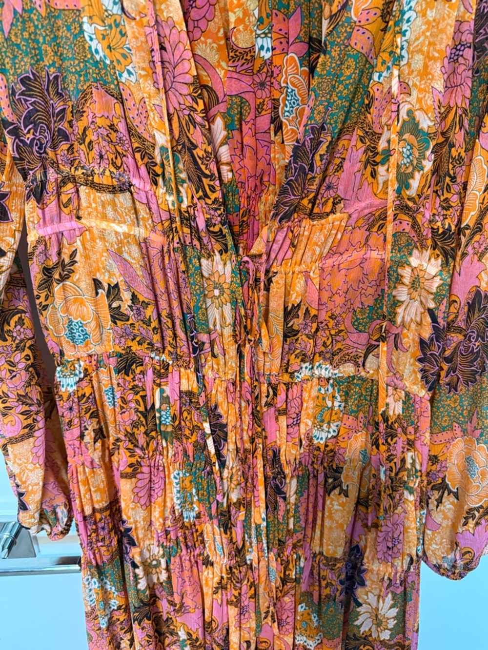 A.L.C. Floral Orange & Pink Long Sleeve Maxi Dress - Picture 2 of 4